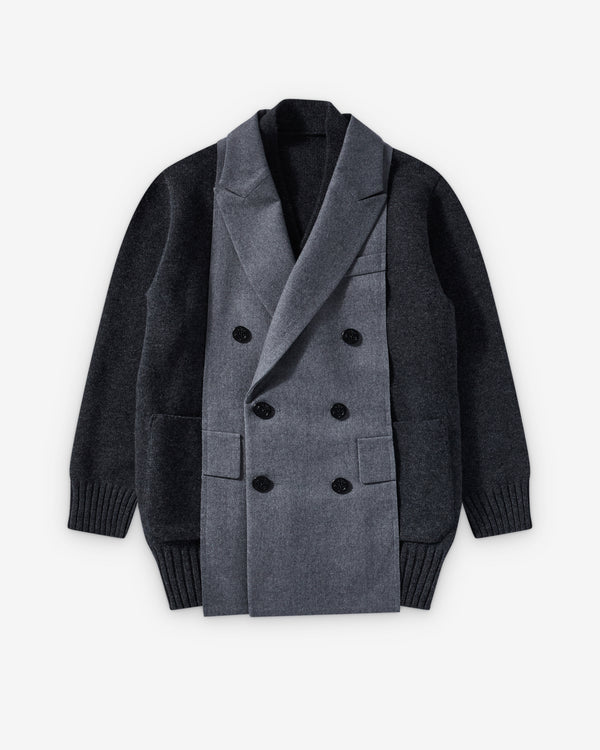 Sacai  - Women's Wool Flannel X Wool Knit Cardigan - (Grey/Navy)