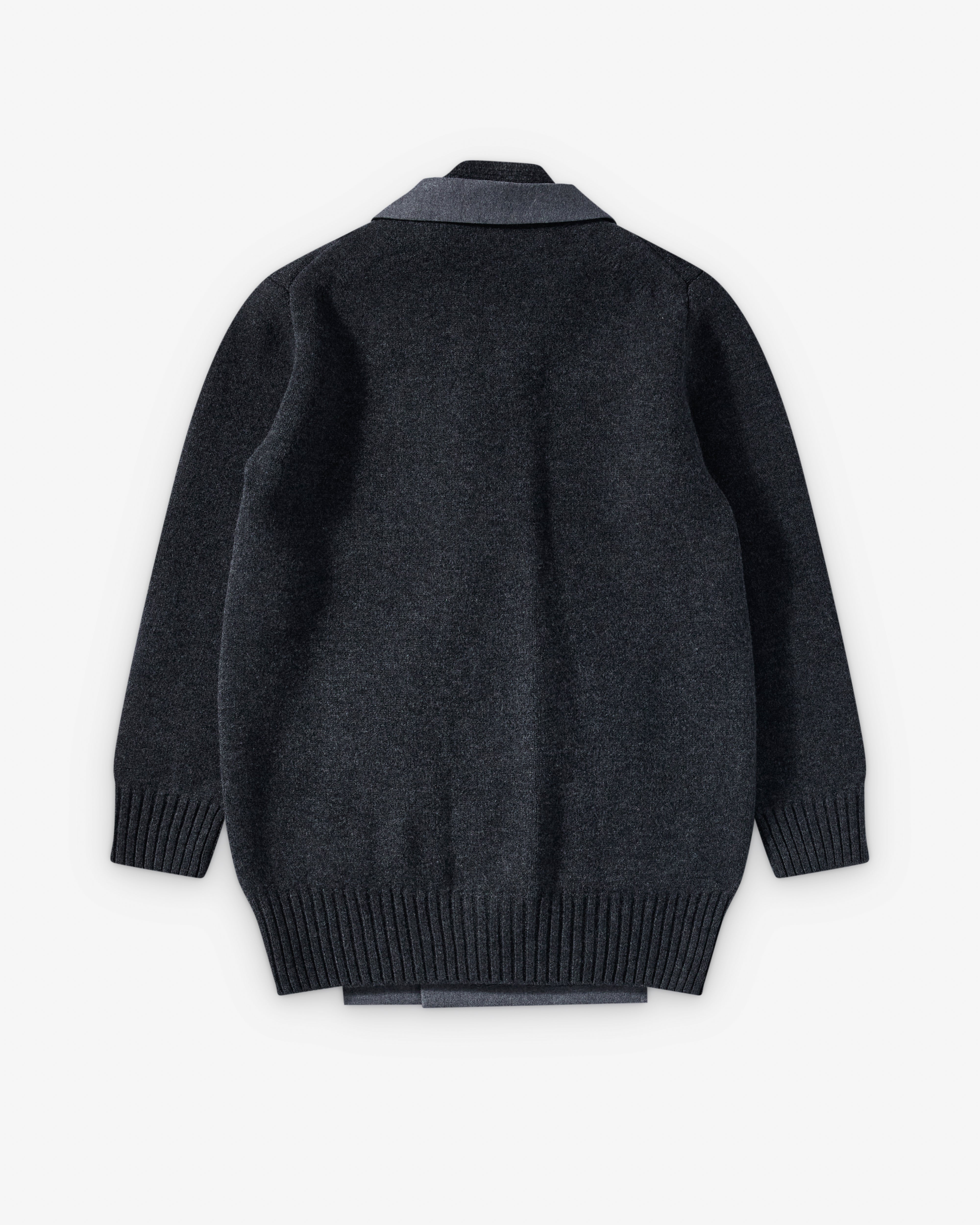 sacai カーディガン ネイビー×グレー サイズ2 Sacai : Women's Wool Flannel X Wool Knit Cardigan (Grey/Navy