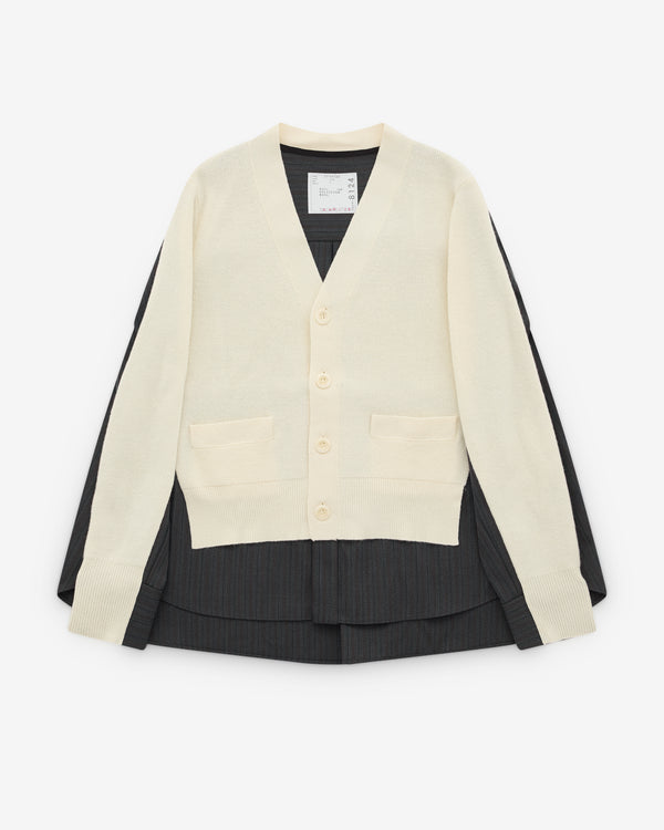 Sacai - Women's Striped Doeskin Wool Cardigan - (White/Grey)