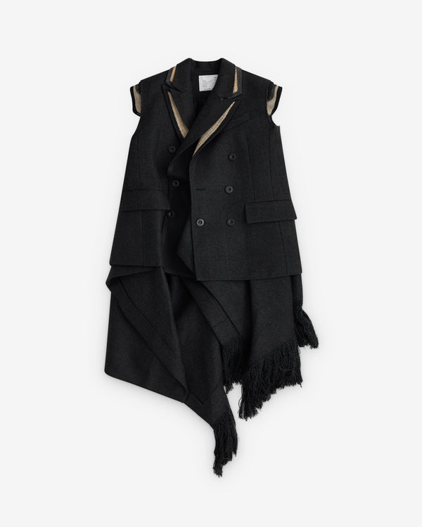 sacai - Women's Double-Faced Plaid Melton Vest - (Charcoal)