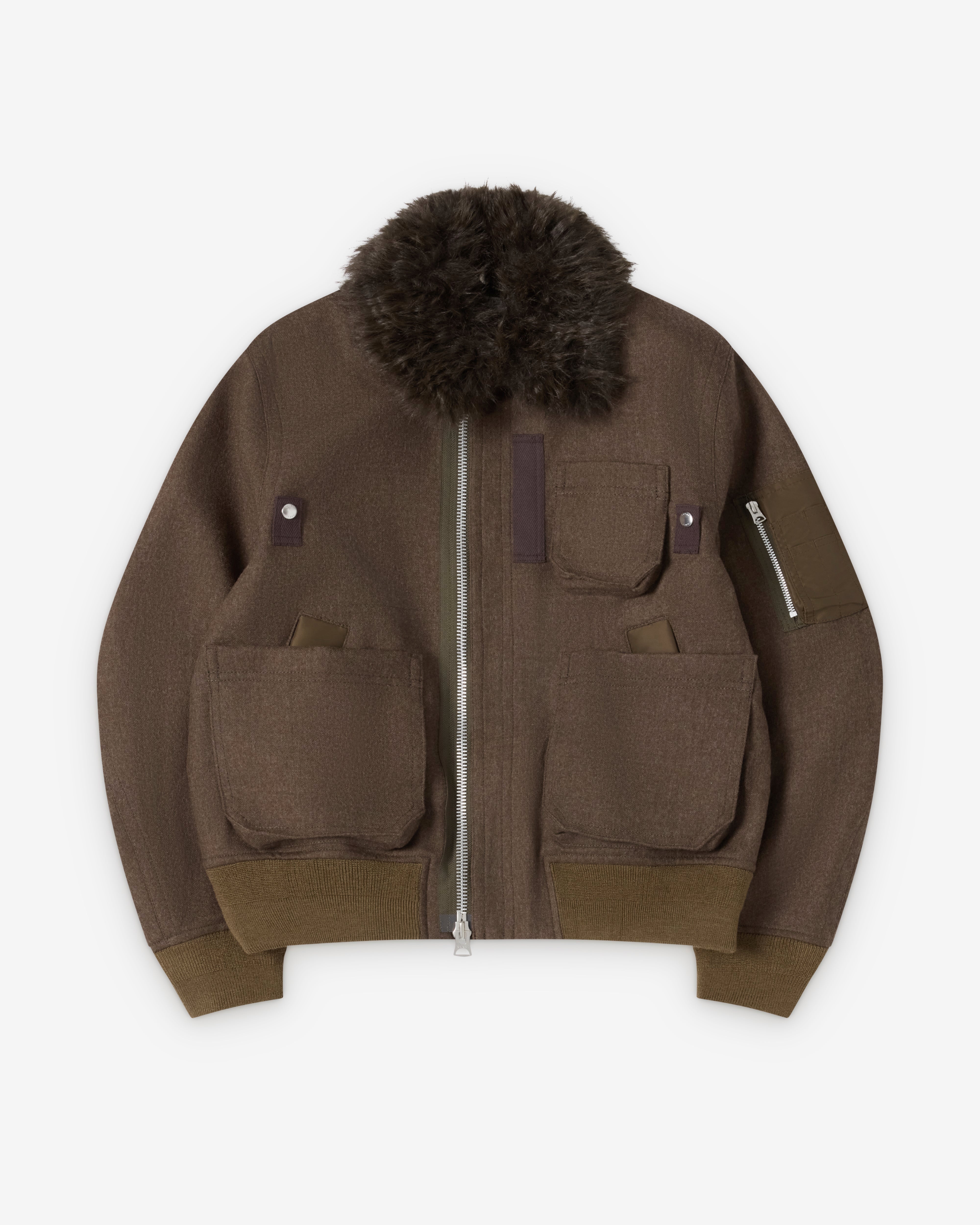 Sacai : Men's Wool Melton Jacket (Khaki) | Dover Street Market London