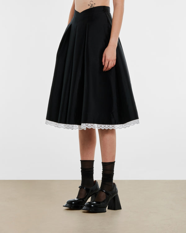 SHUSHU/TONG - Women’s Low Waist A-Shape Skirt - (Black)
