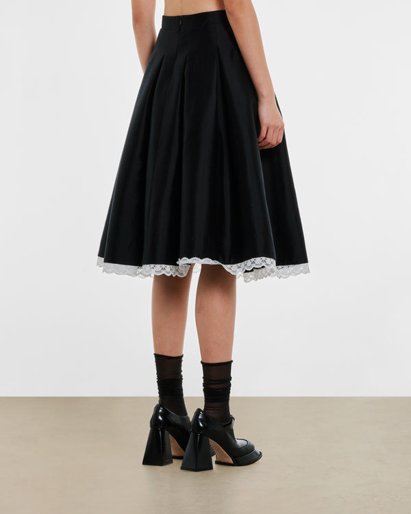 SHUSHU/TONG - Women’s Low Waist A-Shape Skirt - (Black)