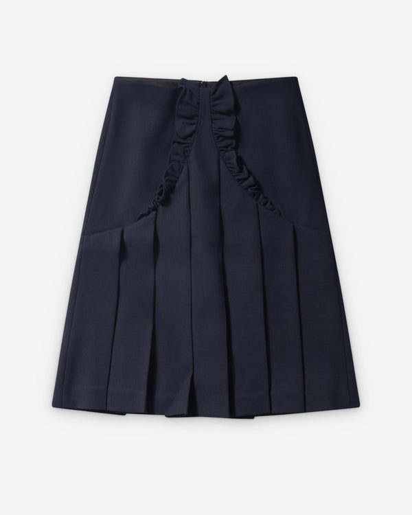SHUSHU/TONG - Women's Lace Trim Pleated Skirt - (Navy Blue)