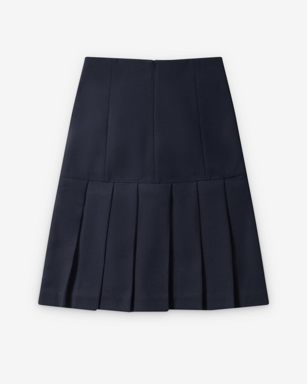 SHUSHU/TONG - Women's Lace Trim Pleated Skirt - (Navy Blue)