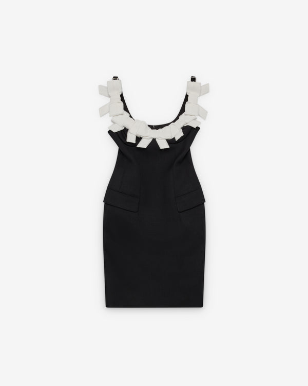 SHUSHU/TONG - Women's Bow Detail U-Neck Dress - (Navy Blue)