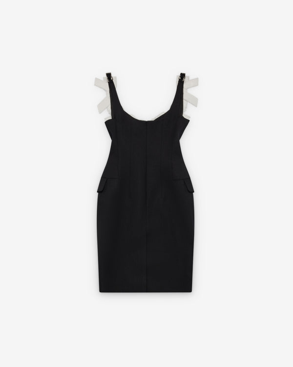 SHUSHU/TONG - Women's Bow Detail U-Neck Dress - (Navy Blue)