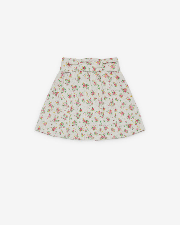 SHUSHU/TONG - Women's Draped Waist Wide-Pleat Skirt - (Rose Print)
