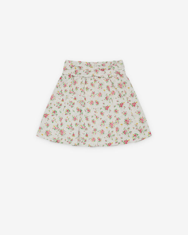 SHUSHU/TONG - Women's Draped Waist Wide-Pleat Skirt - (Rose Print)