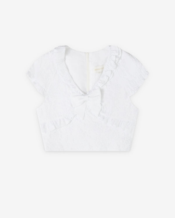SHUSHU/TONG - Women's Crisscross Ruffled Crop Top - (White)
