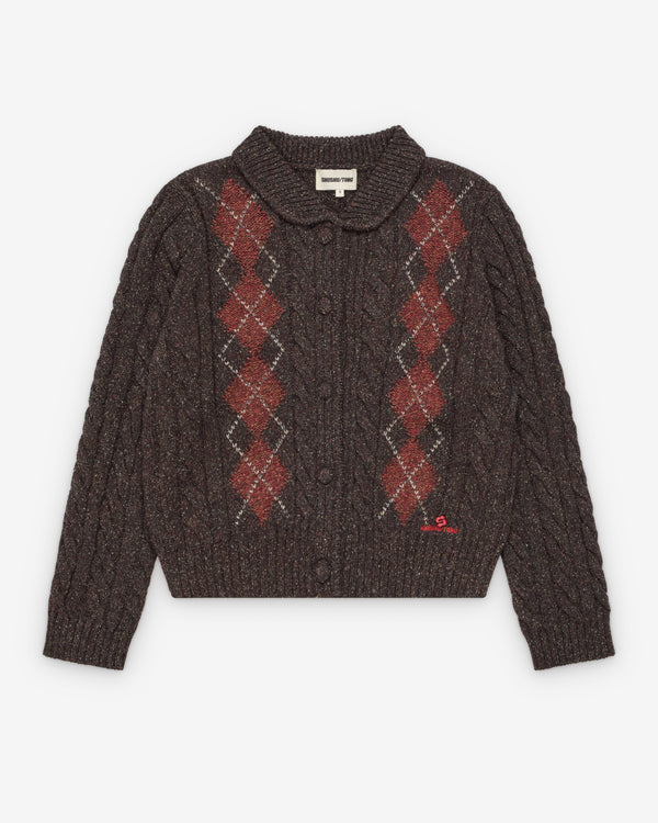 ShuShu/Tong - Women's Retro Color-Blocked Diamond Knit - (Brown)