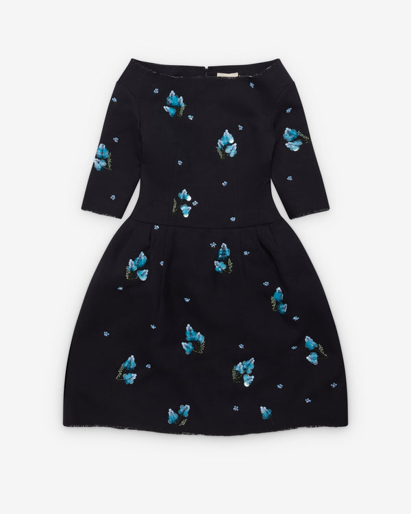 SHUSHU/TONG - Women's Corset Waist Off-Shoulder Dress - (Navy Blue)