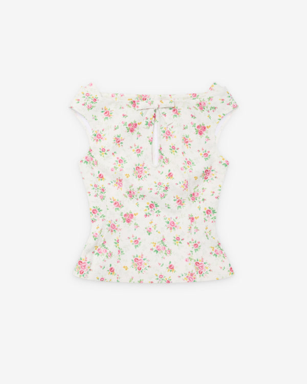 SHUSHU/TONG - Women's Keyhole Cold-Shoulder Crop Top - (Printing)