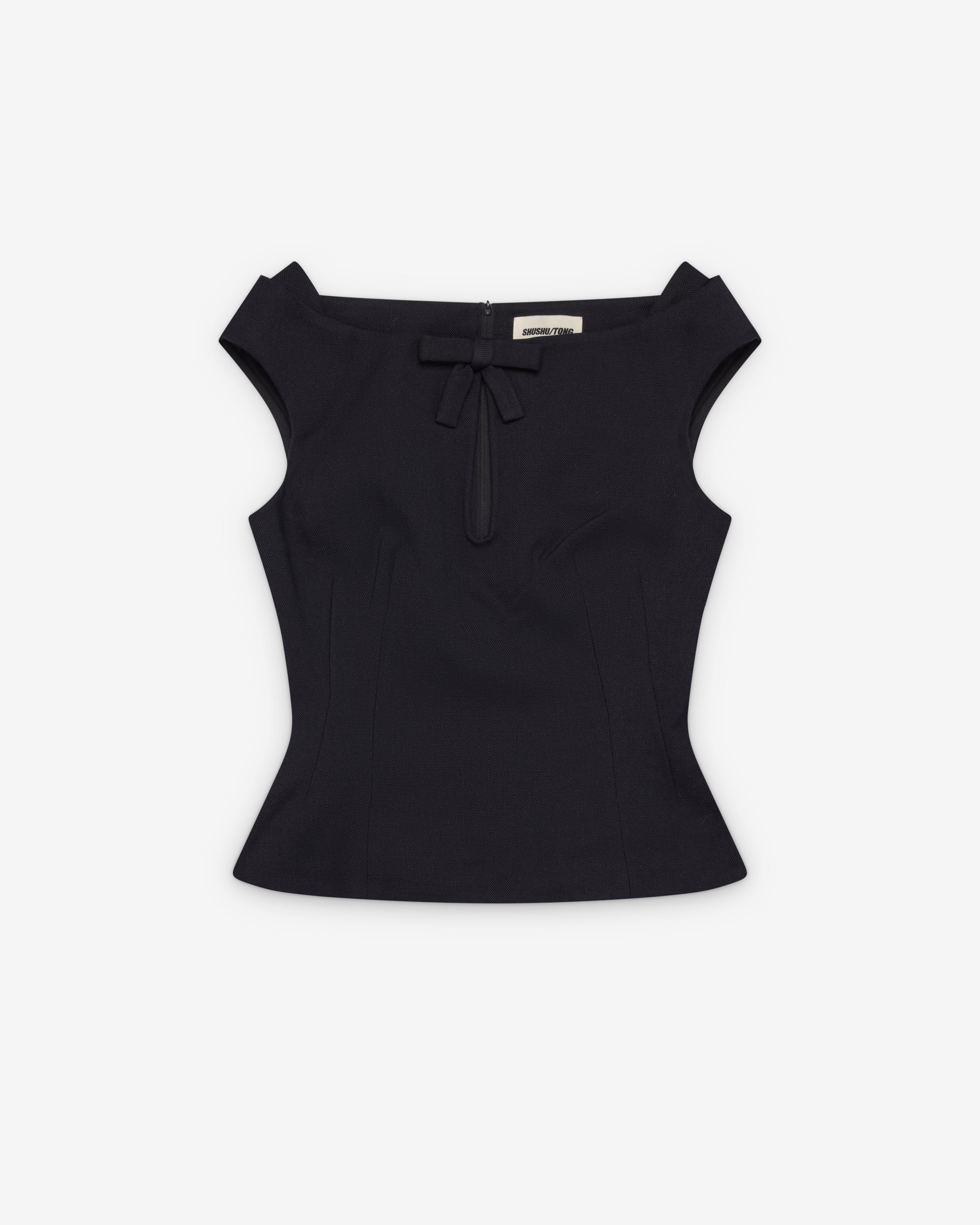 SHUSHU/TONG: Women's Keyhole Cold-Shoulder Crop Top (Navy Blue