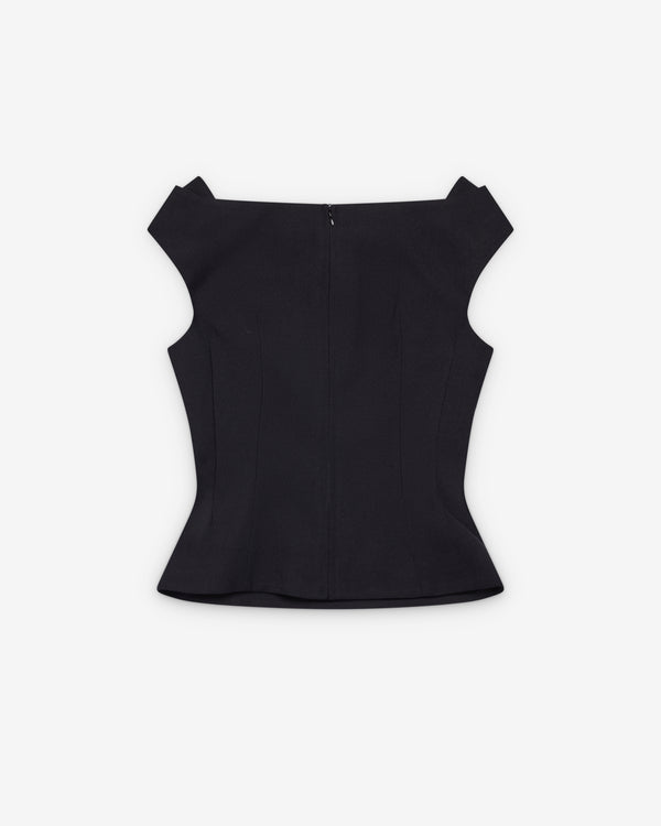 SHUSHU/TONG - Women's Keyhole Cold-Shoulder Crop Top - (Navy Blue)