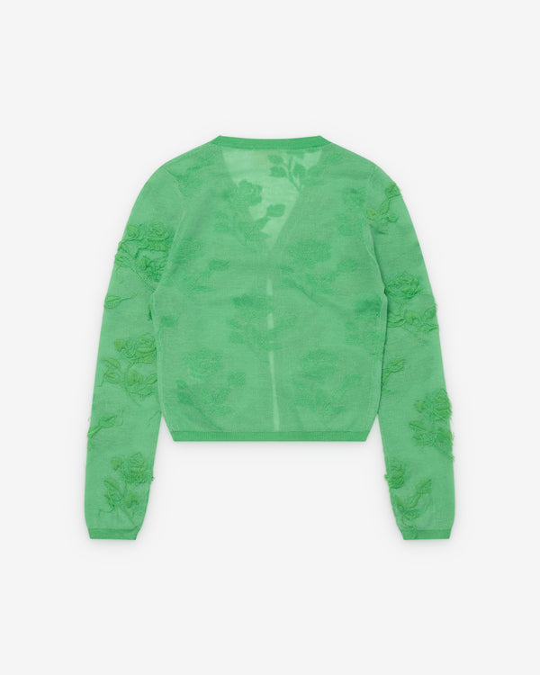 SHUSHU/TONG - Women's Threadwork Bow Cardigan - (Apple Green)