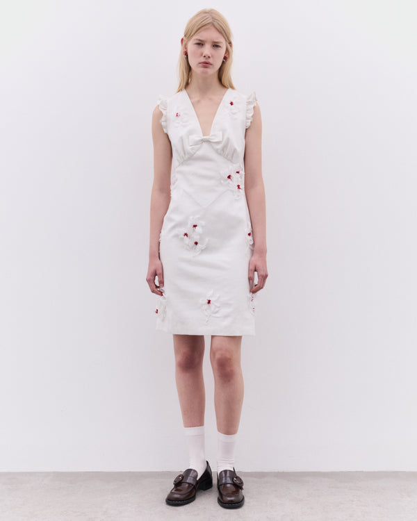 SHUSHU/TONG - Women’s Lace Flare Sleeve Dress - (White)