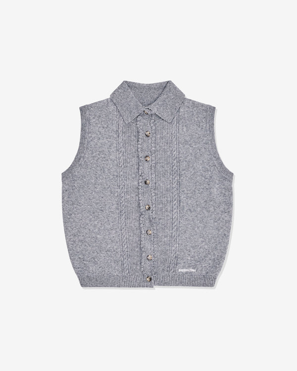 SHUSHU/TONG - Women's Collared Sleeveless Cardigan - (Grey)