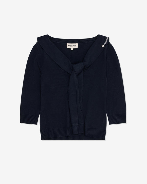 SHUSHU/TONG - Women's Knitted Scarf Top - (Navy Blue)