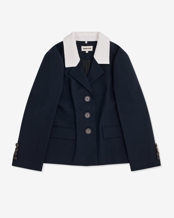 SHUSHU/TONG - Women's Color Blocking Lapel Suit Jacket - (Navy Blue)