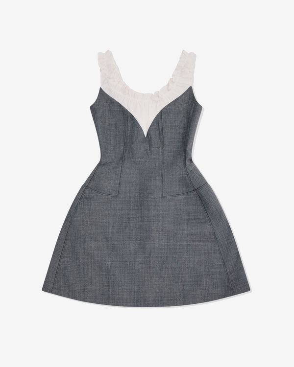 SHUSHU/TONG - Women's Patchwork Pleated Collar Dress - (Grey)