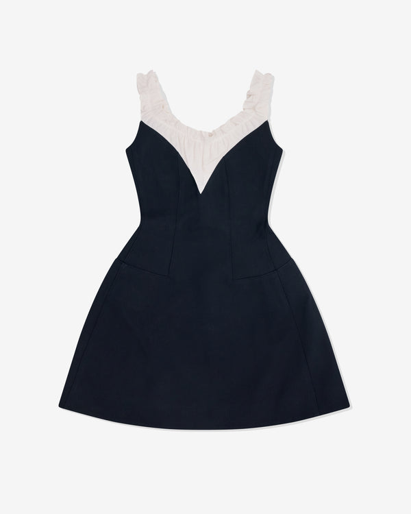 SHUSHU/TONG - Women's Patchwork Pleated Collar Dress - (Navy Blue)