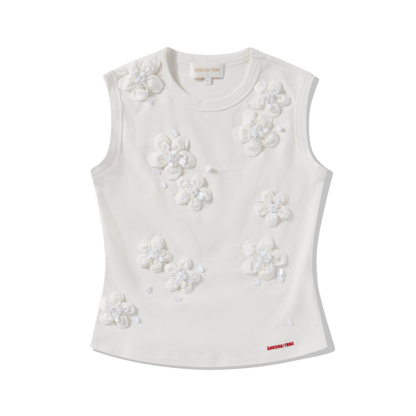 SHUSHU/TONG - Women's 3D Flower T-Shirt - (White)
