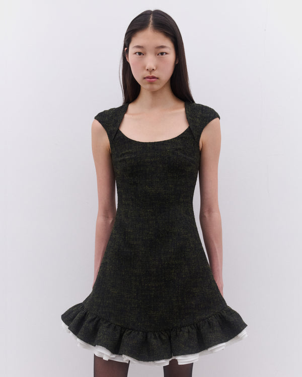 SHUSHU/TONG - Women’s Multi-Layer Ruffled A-Line Dress - (Heather Green)