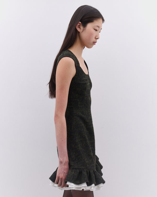 SHUSHU/TONG - Women’s Multi-Layer Ruffled A-Line Dress - (Heather Green)
