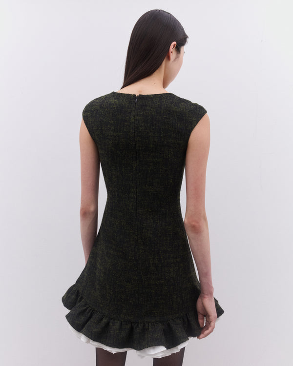 SHUSHU/TONG - Women’s Multi-Layer Ruffled A-Line Dress - (Heather Green)