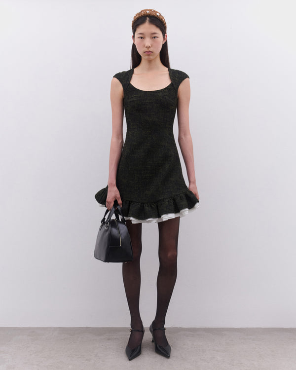 SHUSHU/TONG - Women’s Multi-Layer Ruffled A-Line Dress - (Heather Green)