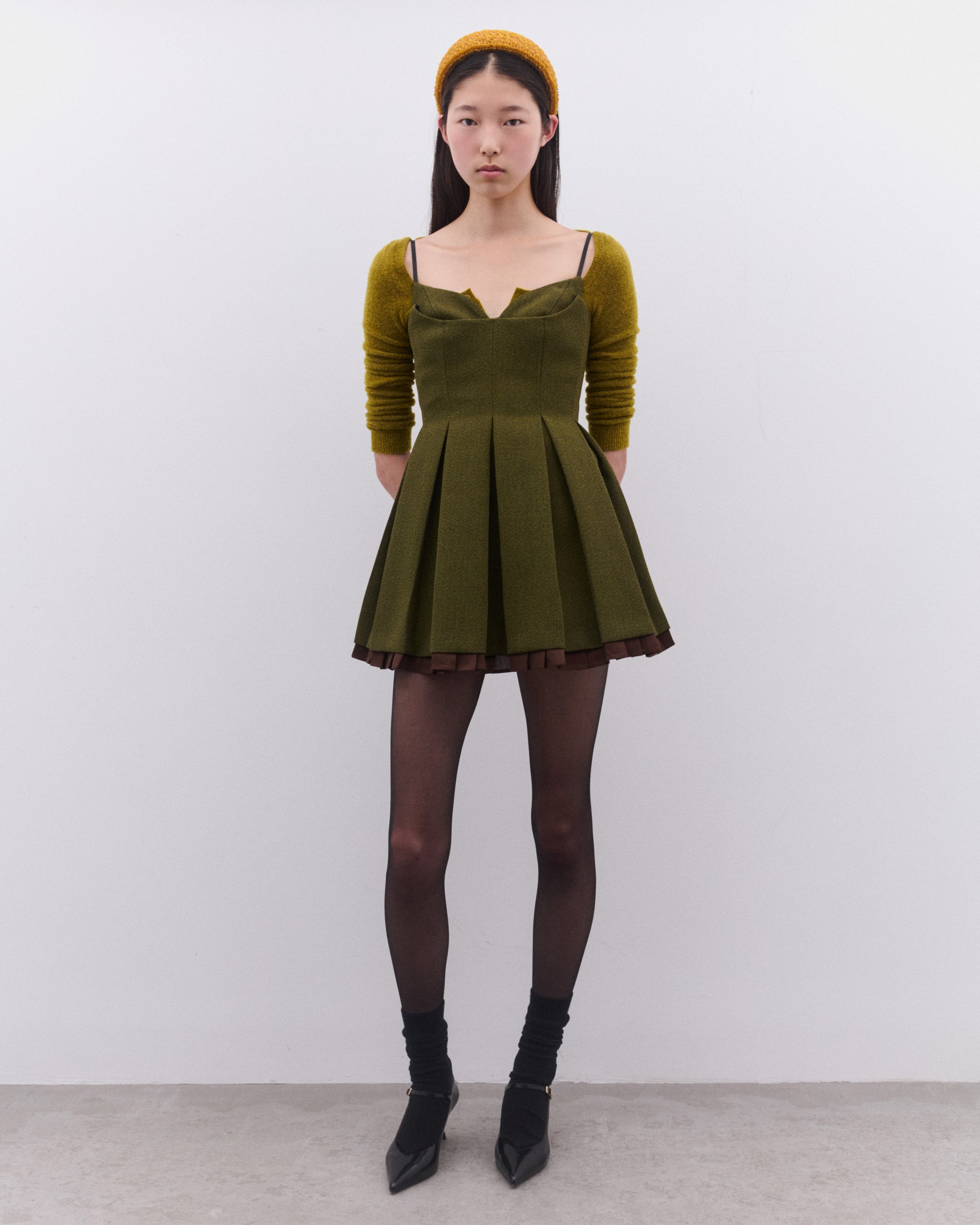 SHUSHU/TONG - Womens Pleated Camisole Dress - (Green) SHUSHU/TONG - Womens Pleated Camisole Dress - (Green)