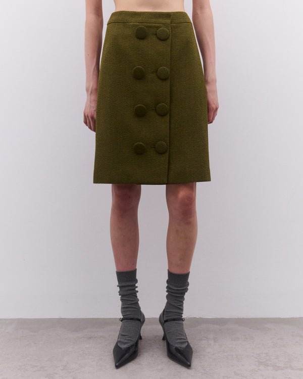 SHUSHU/TONG - Women’s Double-Breasted Button Skirt - (Green)