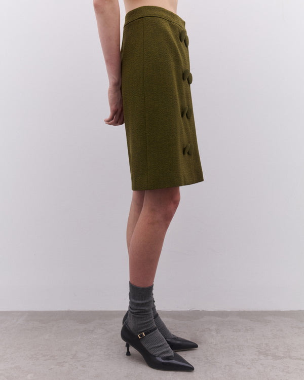 SHUSHU/TONG - Women’s Double-Breasted Button Skirt - (Green)
