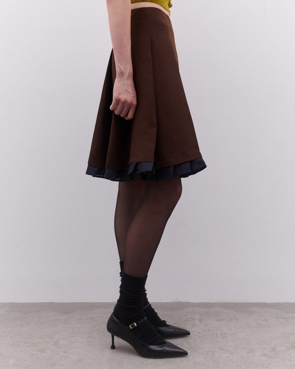 SHUSHU/TONG - Women’s Patchwork Lace Wide Pleat Skirt - (Brown)