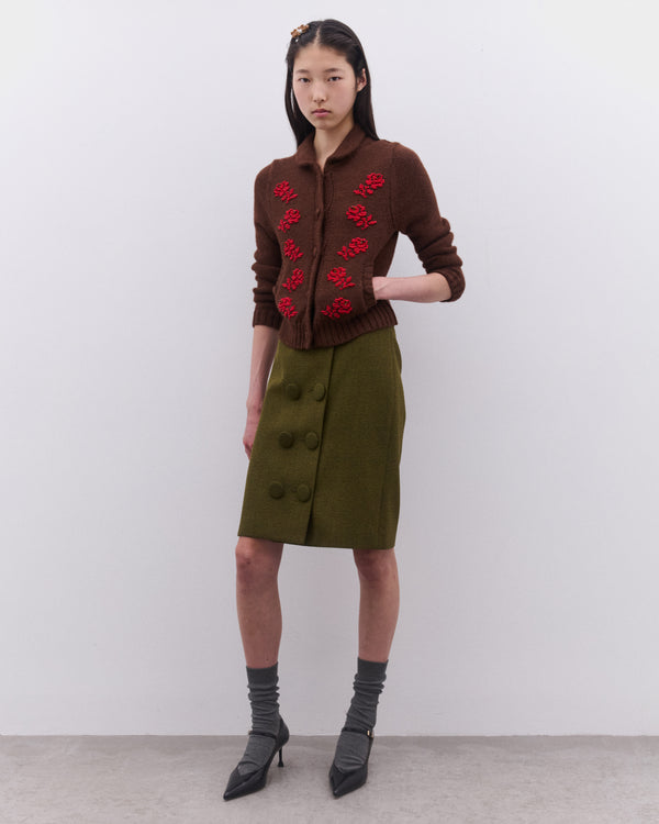 SHUSHU/TONG - Women’s Embroidered Floral Cardigan - (Brown)