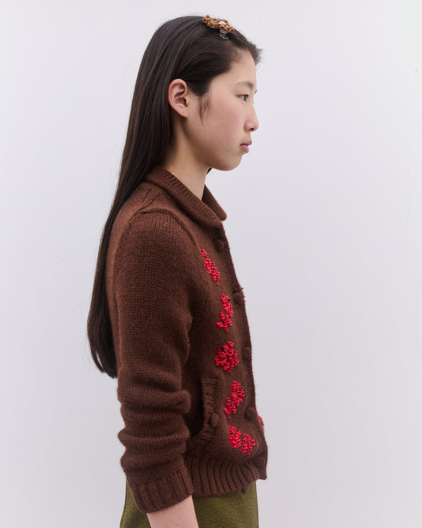 SHUSHU/TONG - Women’s Embroidered Floral Cardigan - (Brown)