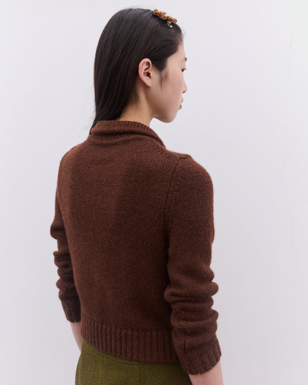 SHUSHU/TONG - Women’s Embroidered Floral Cardigan - (Brown)