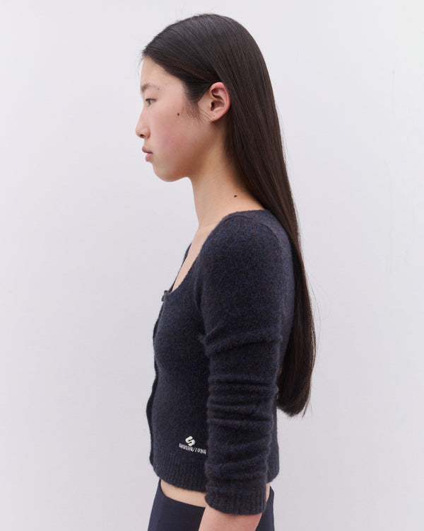 SHUSHU/TONG - Women’s Round Neck Fitted Cardigan - (Navy)