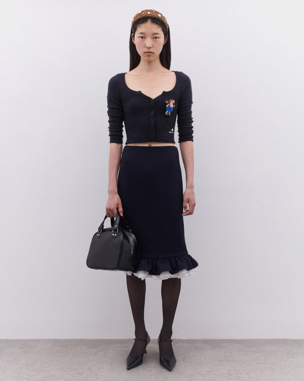 SHUSHU/TONG - Women’s Round Neck Fitted Cardigan - (Navy)