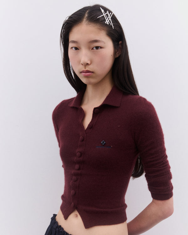 SHUSHU/TONG - Women’s Lapel Fitted Cardigan - (Wine Red)