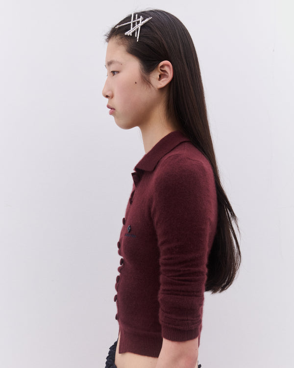 SHUSHU/TONG - Women’s Lapel Fitted Cardigan - (Wine Red)