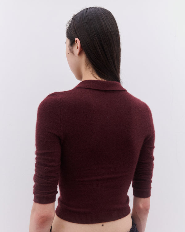 SHUSHU/TONG - Women’s Lapel Fitted Cardigan - (Wine Red)
