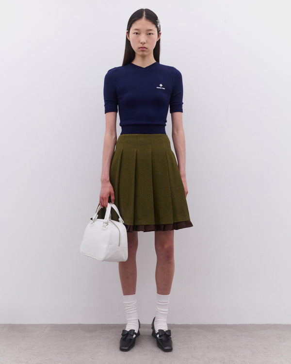 SHUSHU/TONG - Women’s V-Neck Short Sleeve Knit Top - (Navy)