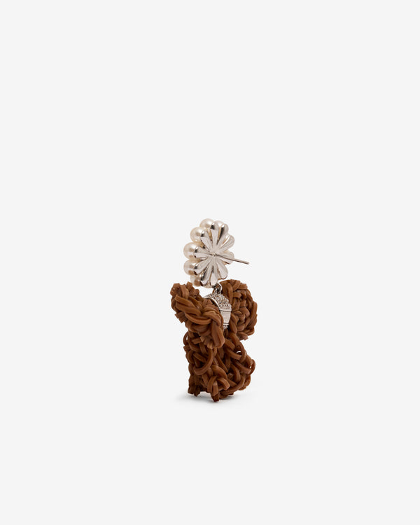 SHUSHU/TONG - Women’s Rubber Band Bow Pearl Earrings - (Brown)