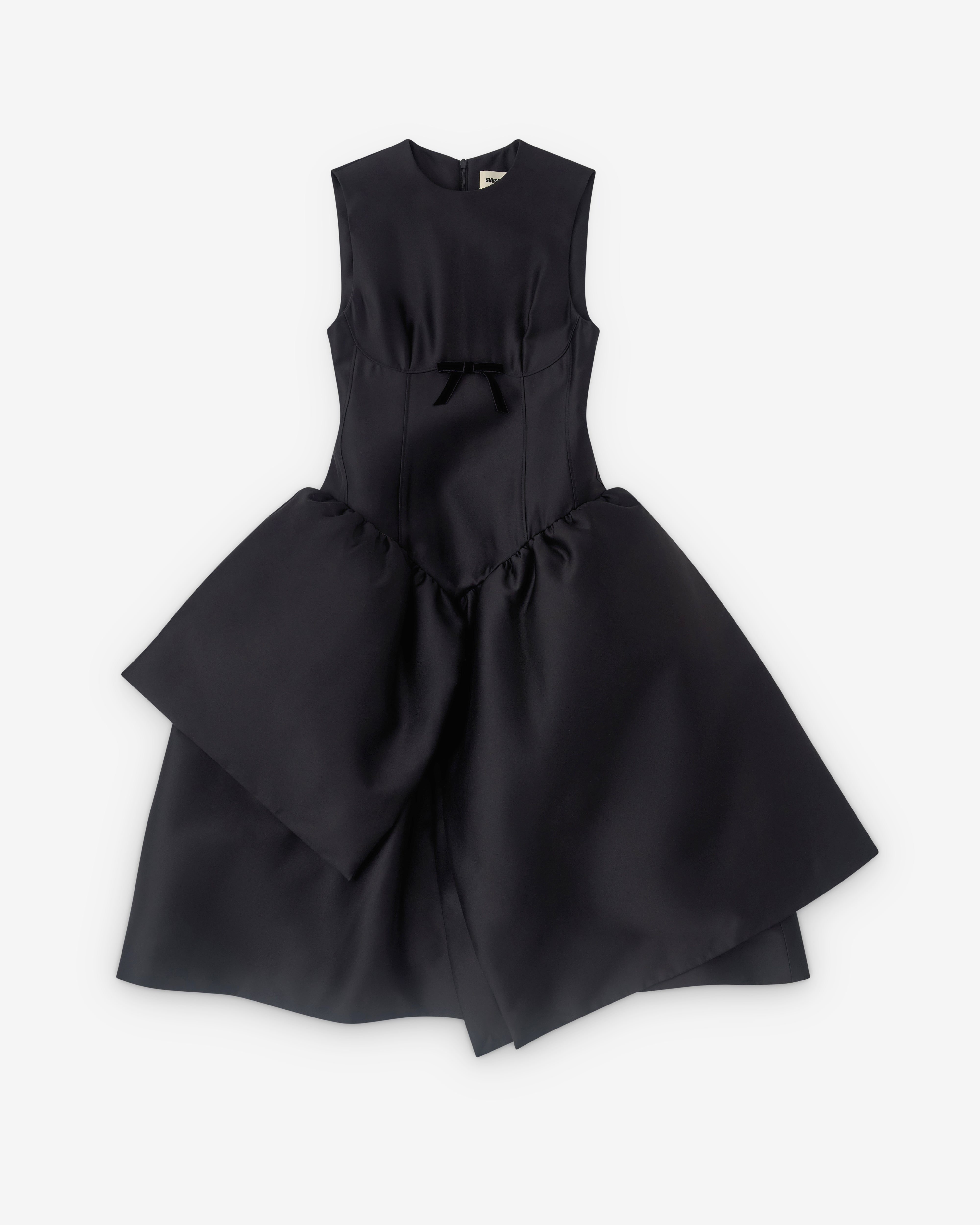 SHUSHU/TONG: Women's Smocked Panel Evening Dress (Black) | DSML E-SHOP