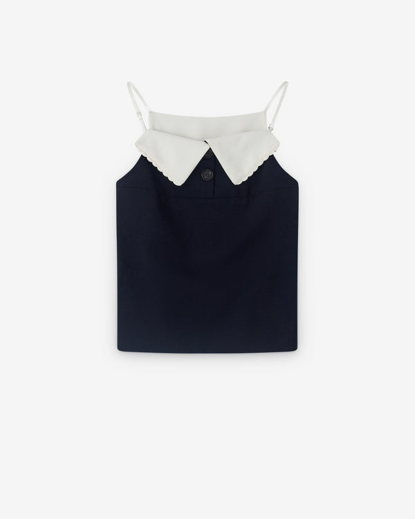 SHUSHU/TONG - Women’s Turn-Down Collar Top - (Navy Blue)