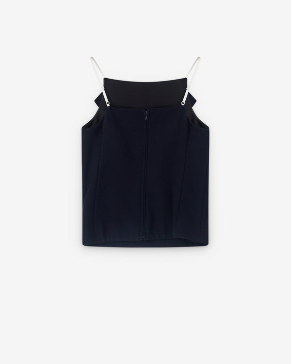 SHUSHU/TONG - Women’s Turn-Down Collar Top - (Navy Blue)