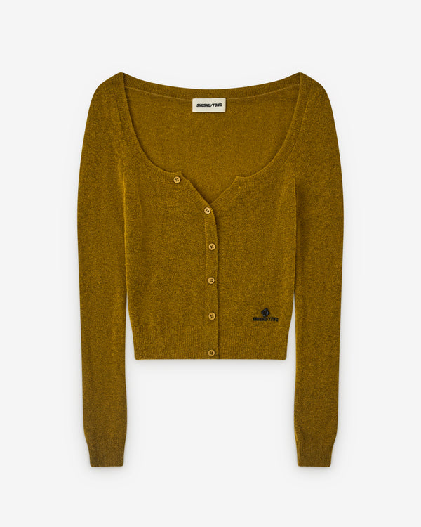 SHUSHU/TONG - Women’s Round Neck Fitted Cardigan - (Yellow Green)