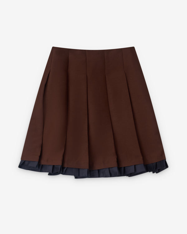 SHUSHU/TONG - Women’s Patchwork Lace Wide Pleat Skirt - (Brown)